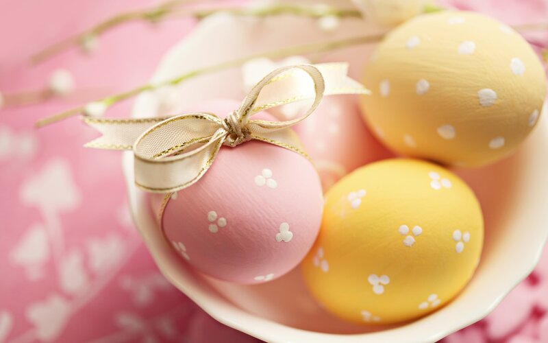 Decorated Easter Eggs — Pink, Festive, Spring, Photograph, Bow, Bowl