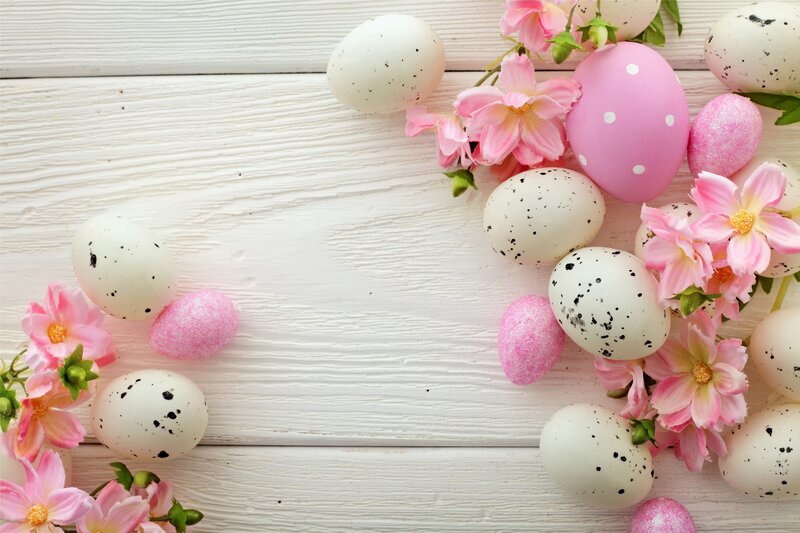 Decorated Easter Eggs — Pink, Festive, Spring, Photograph, Flowers, Wooden Surface