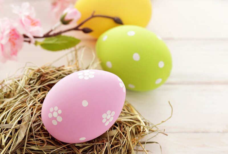 Decorated Easter Eggs — Pink, Festive, Spring, Photograph, Hay Nest