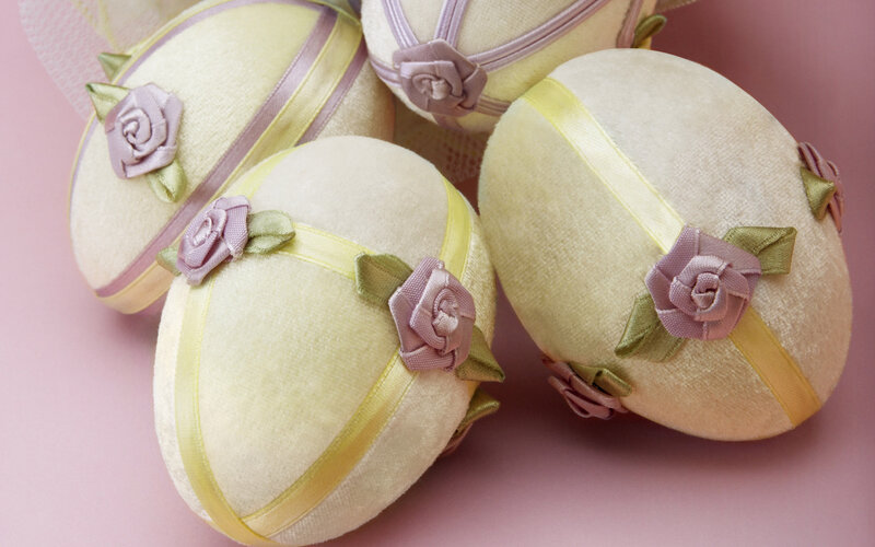 Decorated Easter Eggs — Pink, Festive, Spring, Photograph, Ribbons, Roses