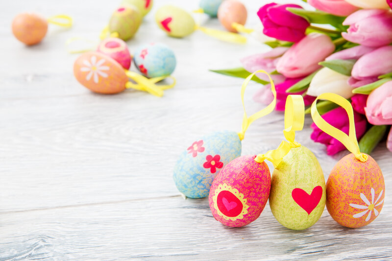 Decorated Easter Eggs — Pink, Festive, Spring, Photograph, Tulips