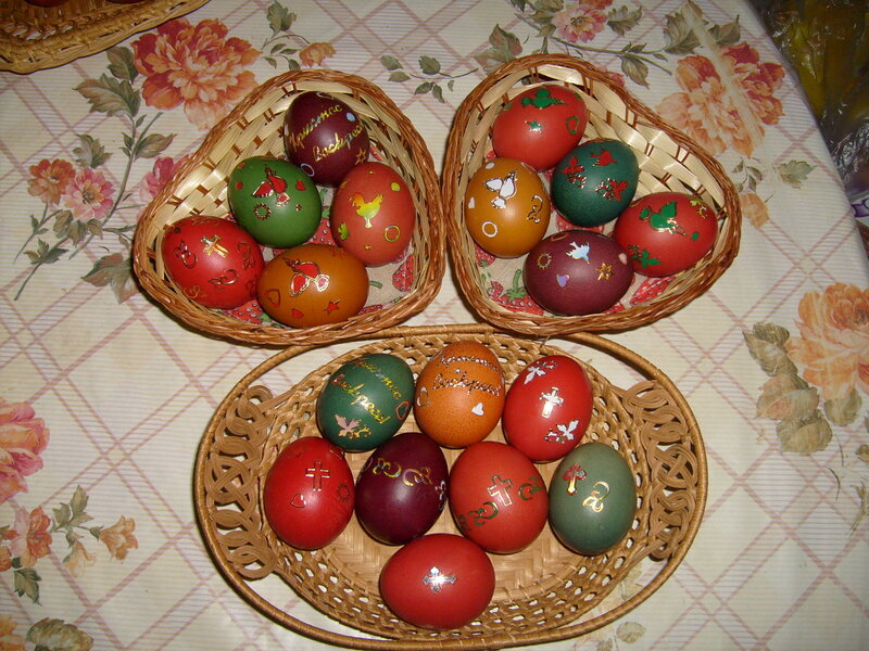 Decorated Easter Eggs — Red, Festive, Photograph, Baskets, Tablecloth