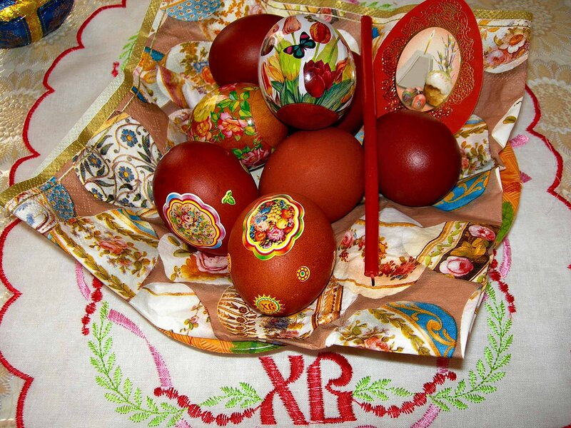 Decorated Easter Eggs — Red, Festive, Photograph, Candle, Cloth