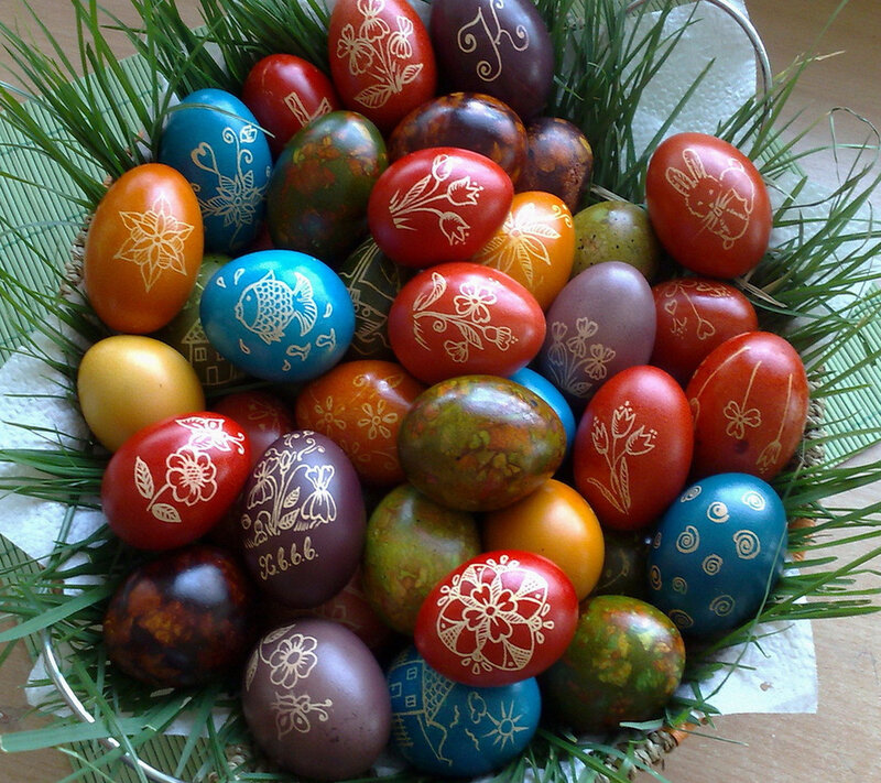 Decorated Easter Eggs — Red, Festive, Photograph, Grass
