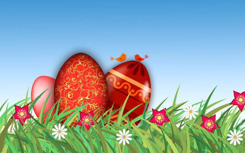 Decorated Easter Eggs — Red, Festive, Spring, Digital Art, Birds