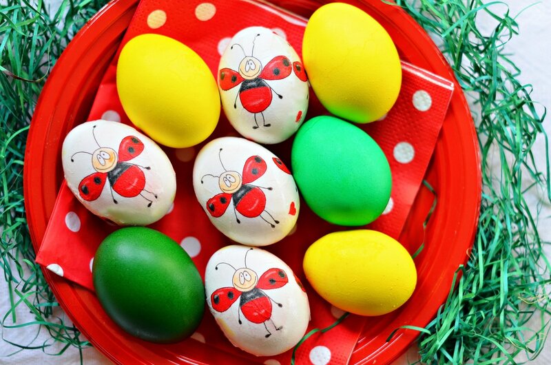 Decorated Easter Eggs — Red, Festive, Spring, Photograph, Ladybug