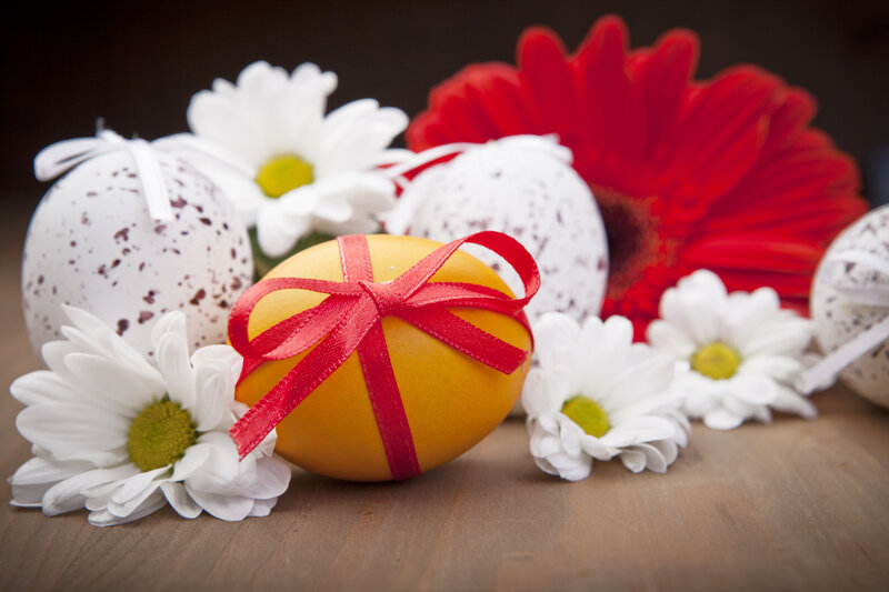 Decorated Easter Eggs — White, Festive, Spring, Photograph, Flowers
