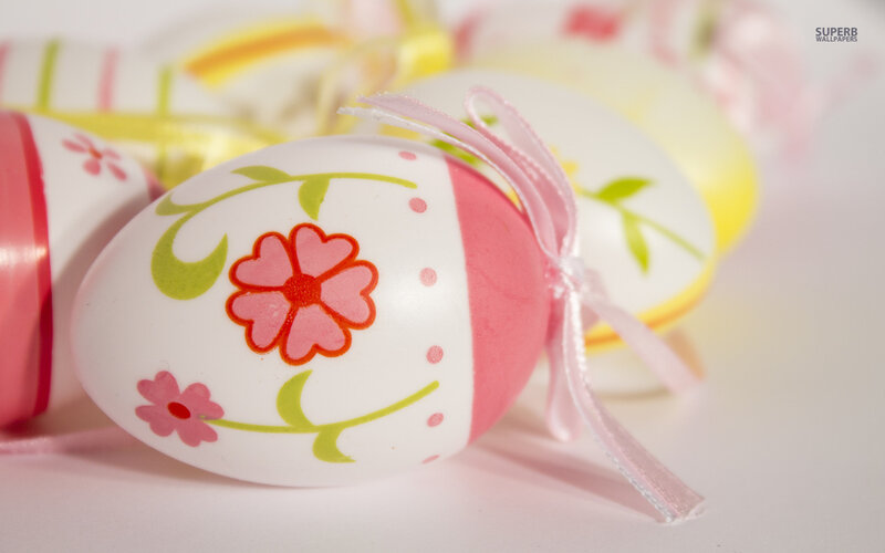Decorated Easter Eggs — White, Festive, Spring, Photograph, Ribbons, Flowers