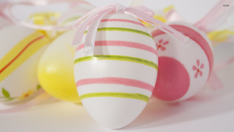 Decorated Easter Eggs — White, Festive, Spring, Photograph, Ribbons, Stripes