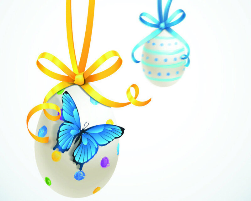Decorated Easter Eggs — White, Festive, Vector Art, Butterfly