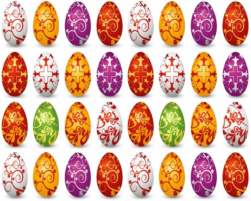 Decorated Easter Eggs — White, Festive, Vector Art
