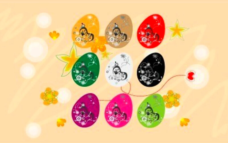 Decorated Easter Eggs — Yellow, Festive, Digital Art