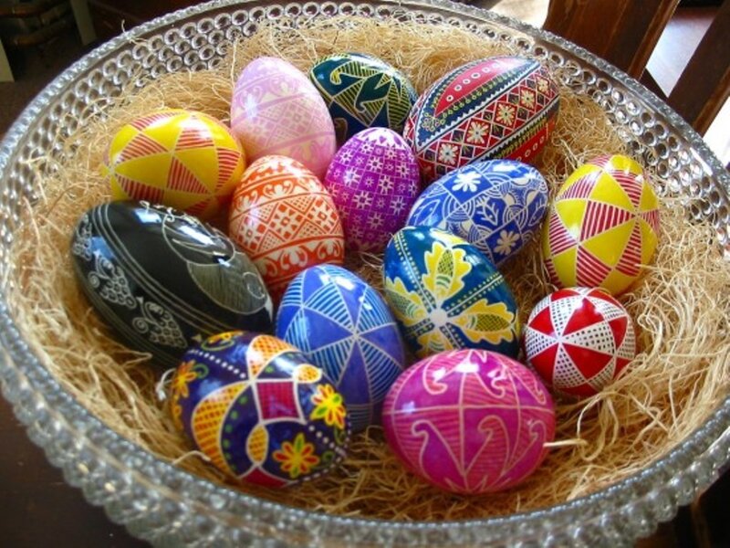 Decorated Easter Eggs — Yellow, Festive, Photograph, Basket, Straw