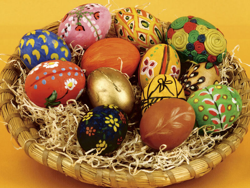 Decorated Easter Eggs — Yellow, Festive, Photograph, Basket