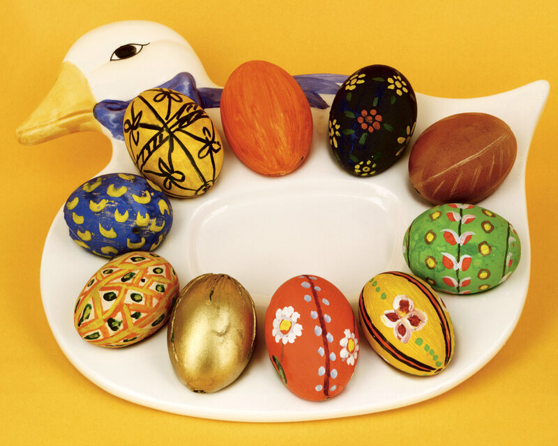 Decorated Easter Eggs — Yellow, Festive, Photograph, Duck-shaped Dish