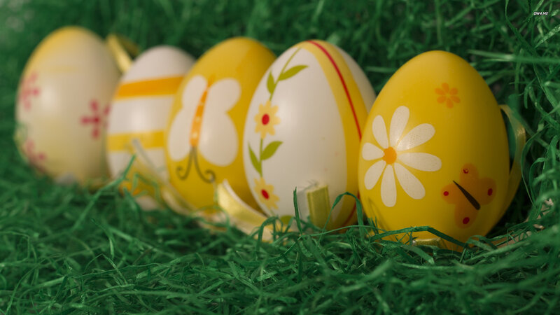Decorated Easter Eggs — Yellow, Festive, Spring, Photograph, Grass, Ribbons