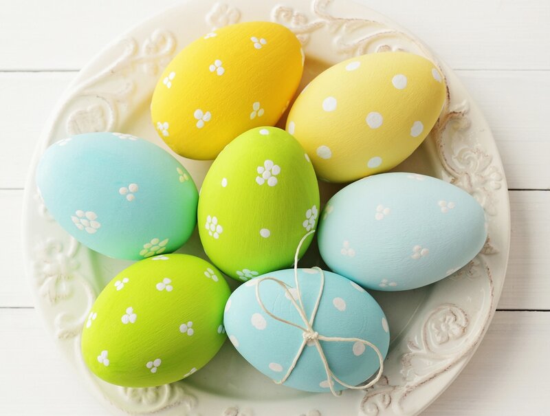 Decorated Easter Eggs — Yellow, Festive, Spring, Photograph, Plate