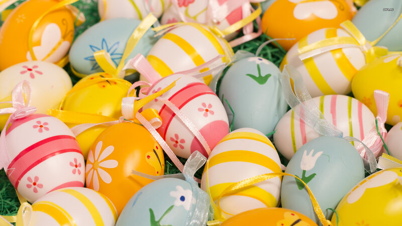 Decorated Easter Eggs — Yellow, Festive, Spring, Photograph, Ribbons, Grass