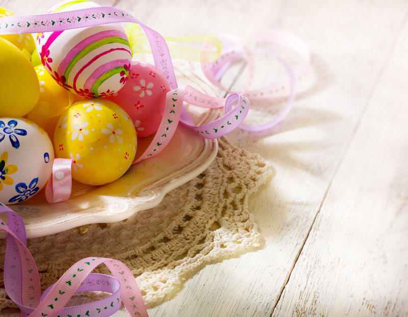 Decorated Easter Eggs — Yellow, Festive, Spring, Photograph, Ribbons, Plate