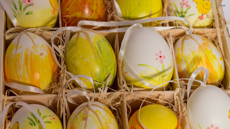 Decorated Easter Eggs — Yellow, Festive, Spring, Photograph, Ribbons, Straw