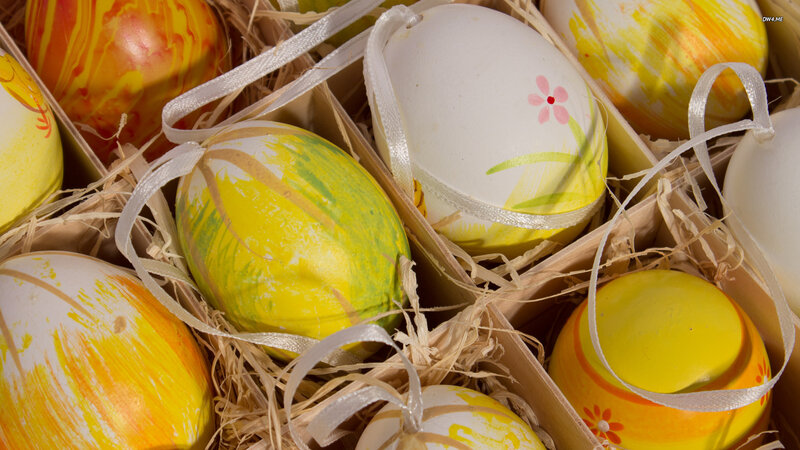Decorated Easter Eggs — Yellow, Festive, Spring, Photograph, Straw, Ribbons