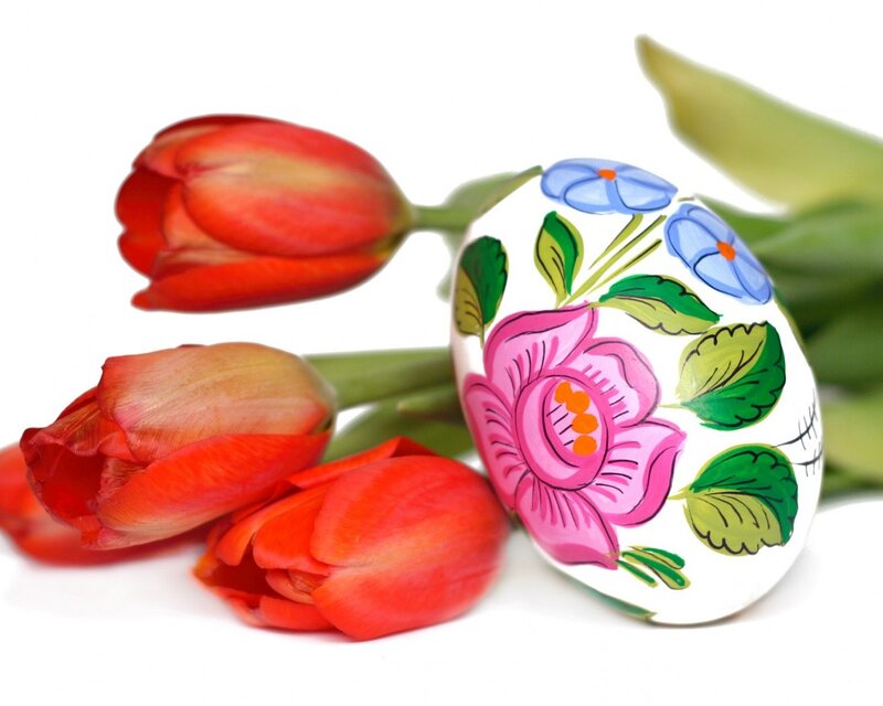 Decorated Egg with Tulips