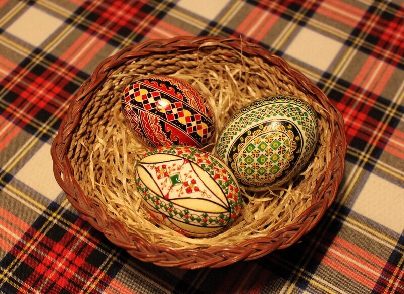 Decorated Eggs in Basket — Red