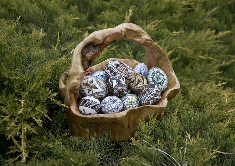Decorated Eggs in Basket