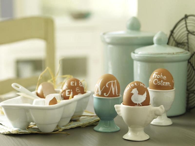 Decorated Eggs in Egg Cups