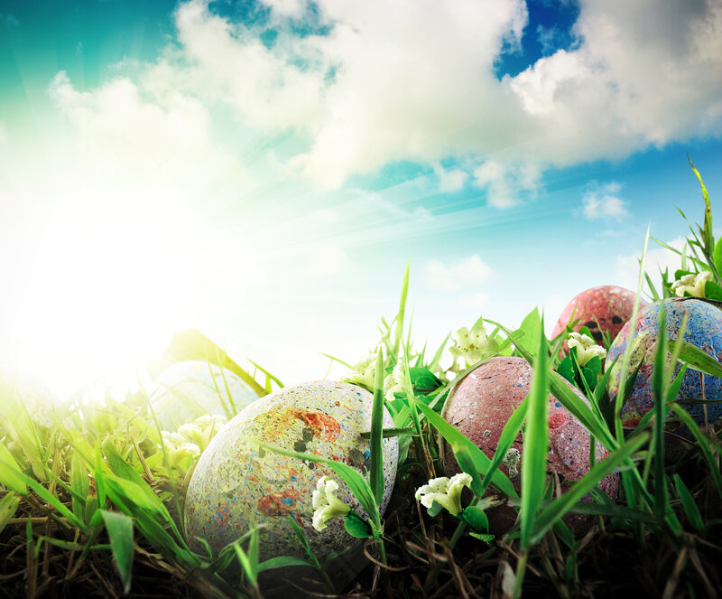 Decorated Eggs in Grass — Green