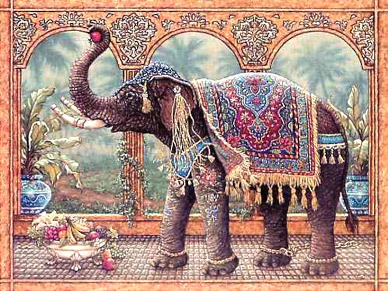 Decorated Elephant in Room