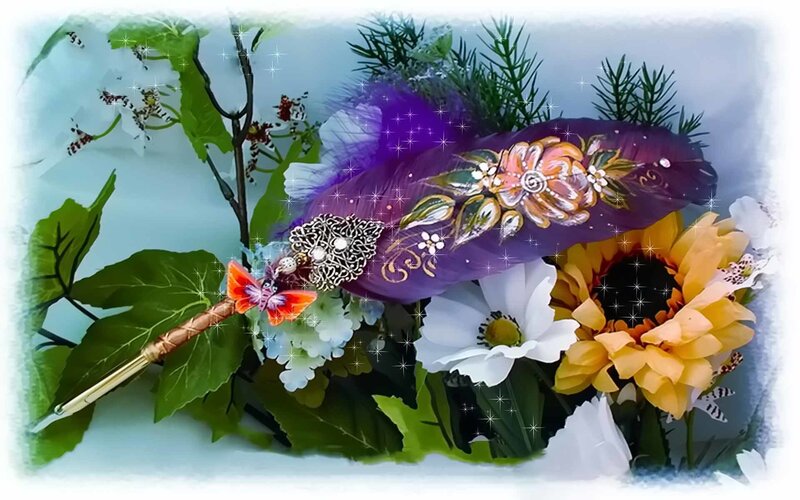 Decorated feather with flowers