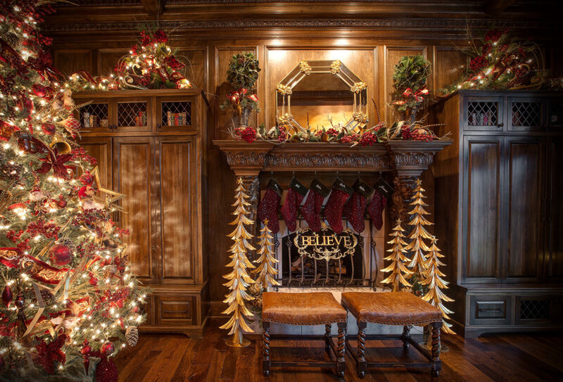 Decorated Fireplace Room — Brown