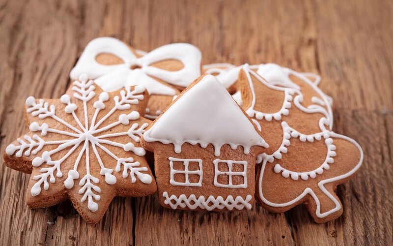 Decorated Gingerbread Cookies — Brown, Festive, Winter, Photograph, Snowflake, House