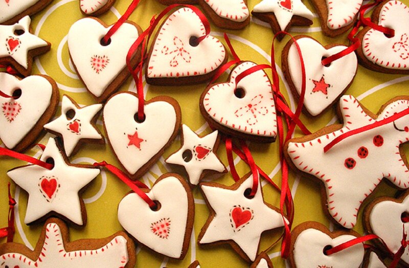 Decorated Gingerbread Cookies — White, Festive, Photograph