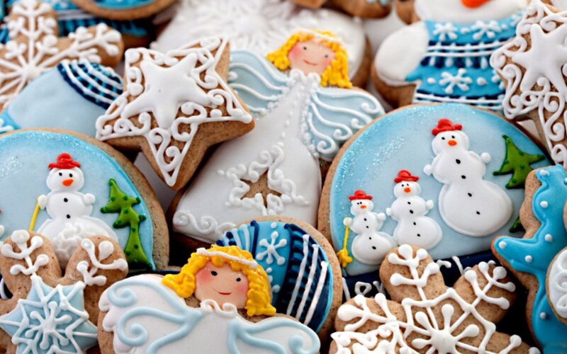 Decorated Gingerbread Cookies — White, Festive, Winter, Photograph