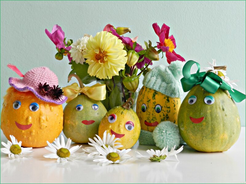 Decorated Gourds with Faces — Green