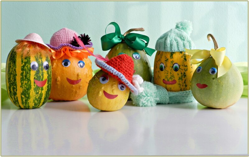 Decorated Gourds with Faces