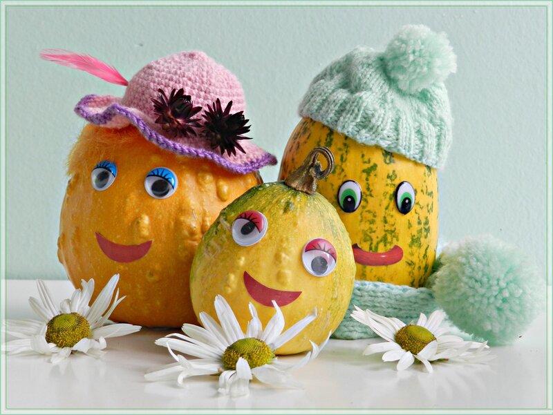 Decorated Gourds with Faces — Yellow
