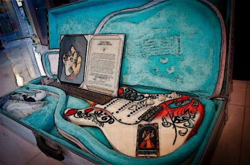 Decorated Guitar in Case