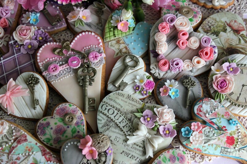 Decorated Heart-shaped Cookies — Pink, Festive