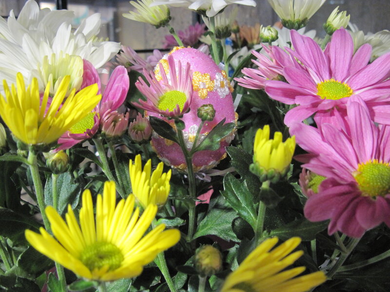 Decorated Pink Egg in Flowers