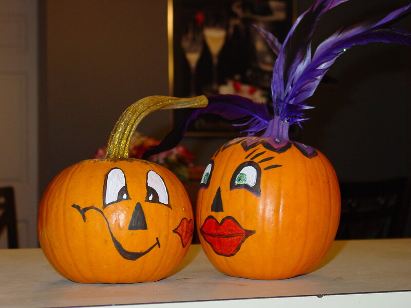Decorated pumpkins with faces