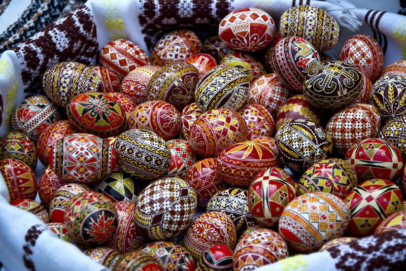 Decorated Pysanky Eggs — Red, Festive