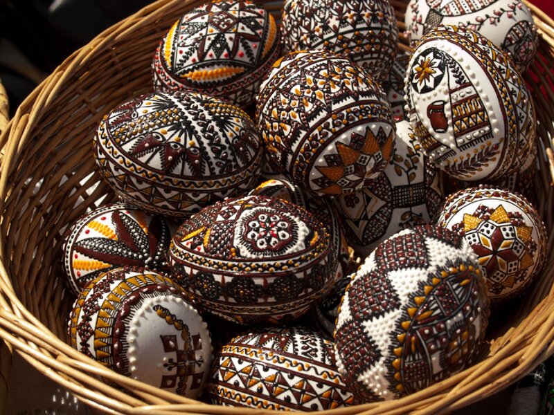 Decorated Pysanky Eggs — White, Traditional