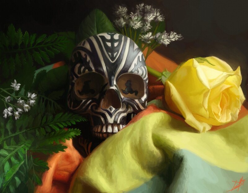 Decorated Skull with Rose