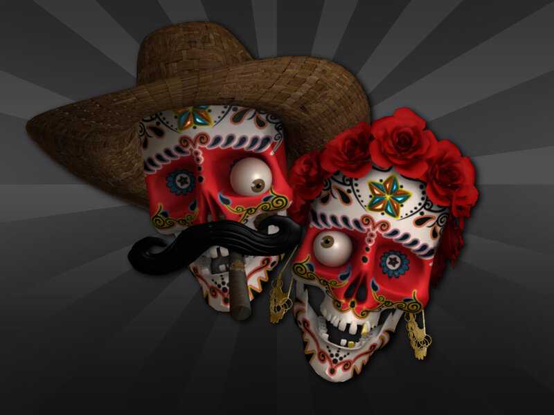 Decorated Skulls with Sombrero