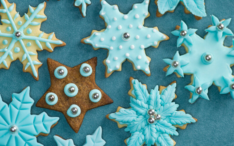 Decorated Snowflake Cookies — Blue, Festive, Winter