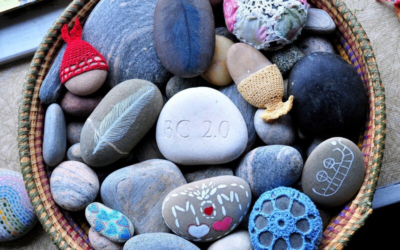 Decorated Stones in Basket — Gray, Calm