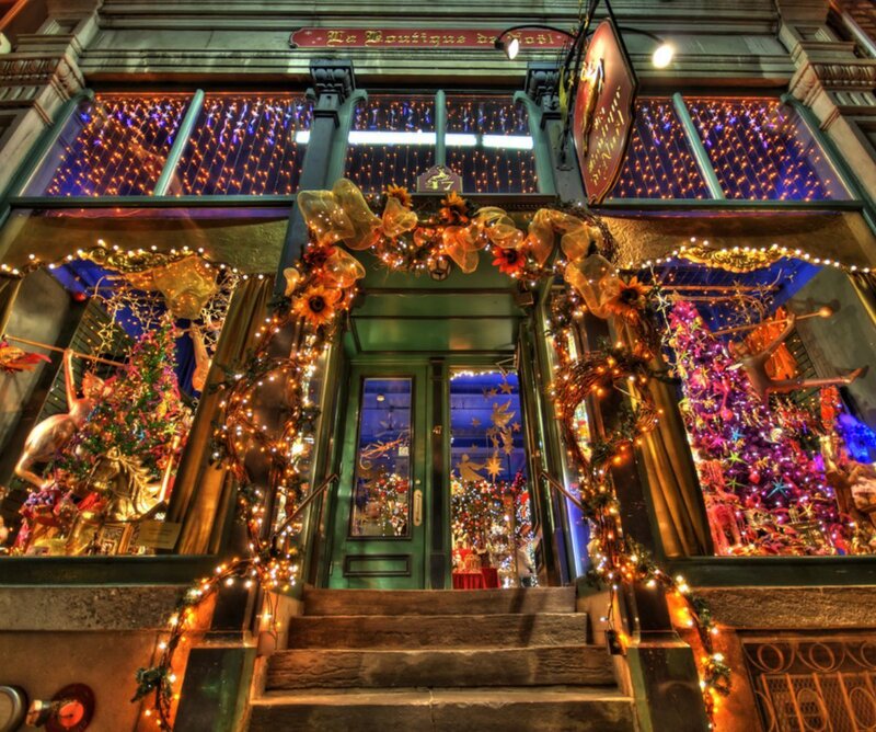 Decorated Storefront at Night